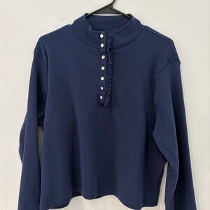 Ann Taylor Weekend Navy Ribbed Henley Long Sleeve Top XXL